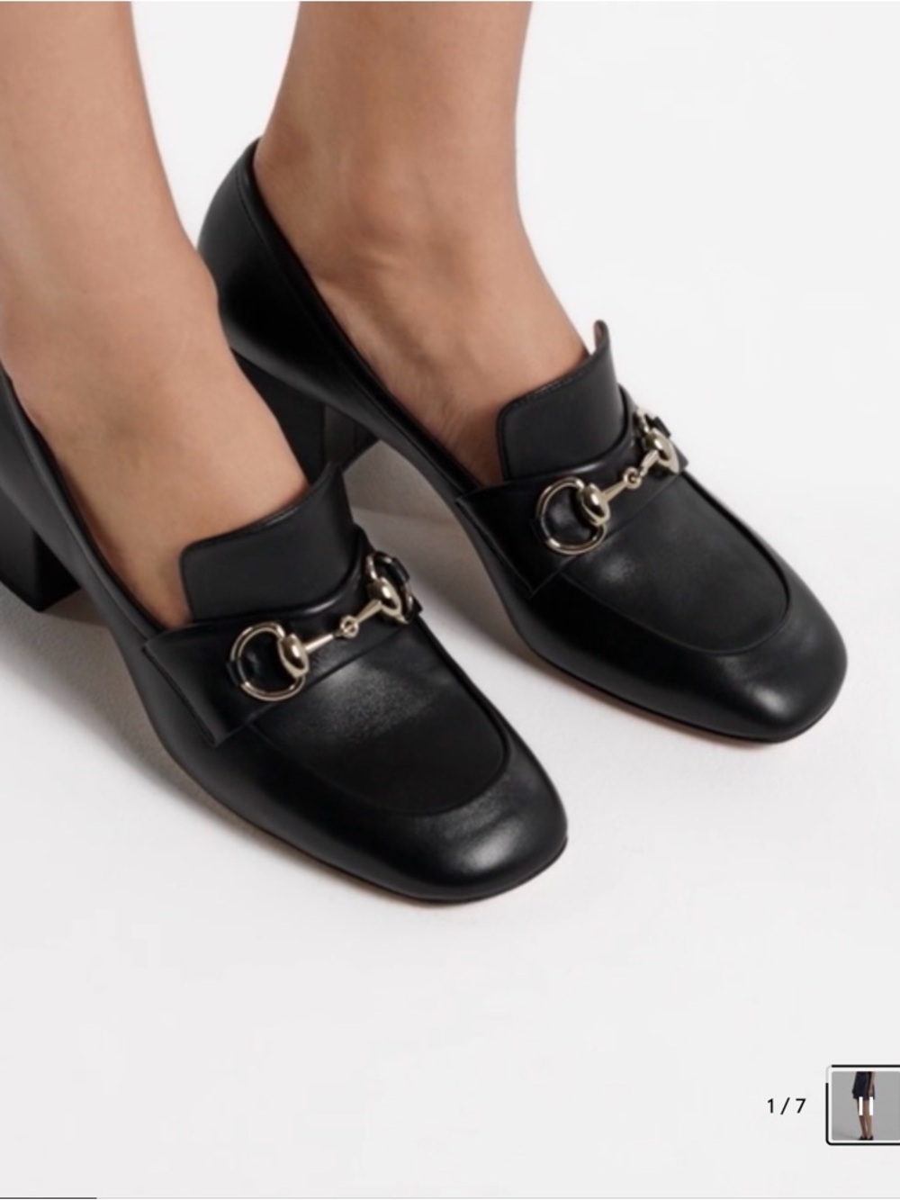 Gucci Black Leather Horsebit Block Heel Loafers
